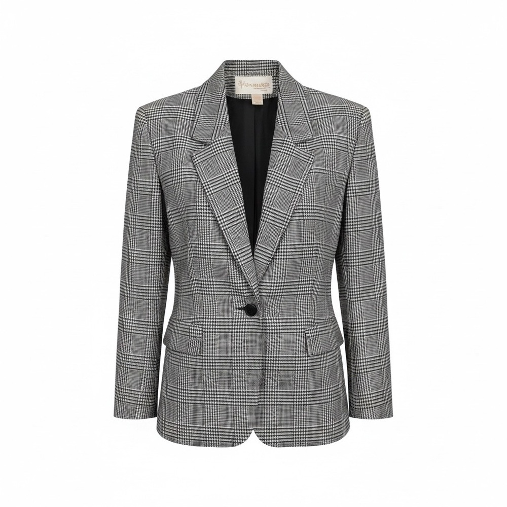 John Meyer Vintage Glen Plaid Blazer Black White Button Size 14 Made in USA